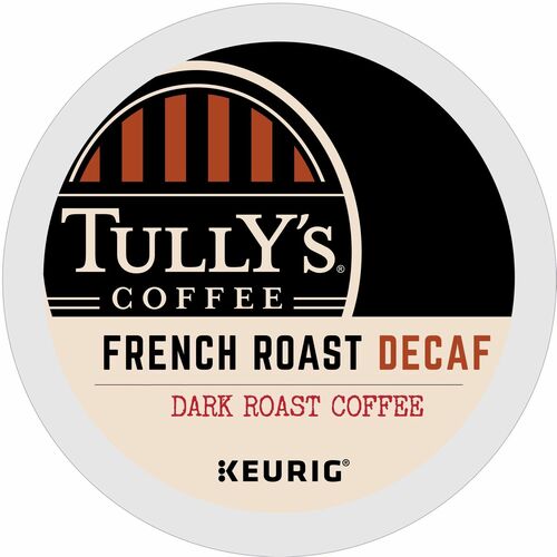 Tully's K-Cup French Roast Decaf Coffee - Compatible with Keurig Brewer - Dark - 24 K-Cup - K-Cup - French Roast Decaf - Decaffeinated - 4 / Carton