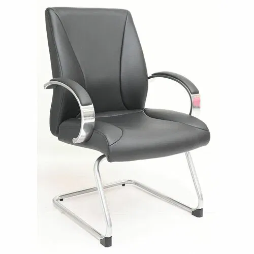 Lorell Guest Chair, Cantilever Base, Low Back, 21.3" W x 26.4" D Seat, Black Polyurethane, Aluminum Base, Padded Arms