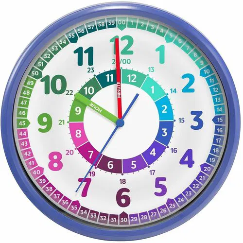 Timekeeper Wall Clock, Wall-Mount, Multicolor Glass Dial, Silent Sweep, 12/24-Hour Format, Labeled Hour and Minute Hands