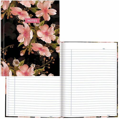 Blueline Fashion Notebook, Cherry Tree Lane Cover, 192 Pages, Ruled Margin, 9.25" x 7.25", Hard Cover, Self-Adhesive Tabs, 100% Recycled Paper