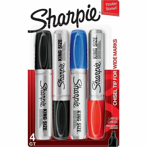 Sharpie Permanent Marker, King Size, Chisel Tip, Assorted Colors, Quick-Dry, Fade-Resistant, Water-Resistant, 4/PK