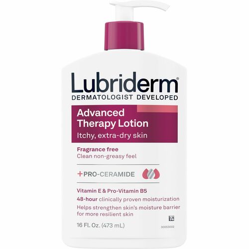 Lubriderm Skin Lotion, Hand and Body, Advanced Therapy, Fragrance-Free, 16 fl oz, for Dry Skin, Non-Greasy, Hypoallergenic, 12/CT
