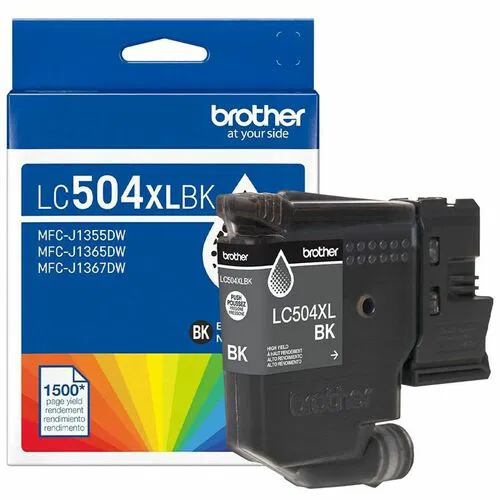 Brother LC504 (LC504XLBKS) Ink Cartridge, Black, High Yield, 1,500 Page Yield, for MFC-J1365DW