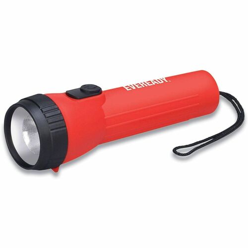 Eveready L25IN Flashlight, LED, 25 lm, 120-Hour Runtime, 2 D Batteries, Industrial-Grade Non-Slip Grip, Red