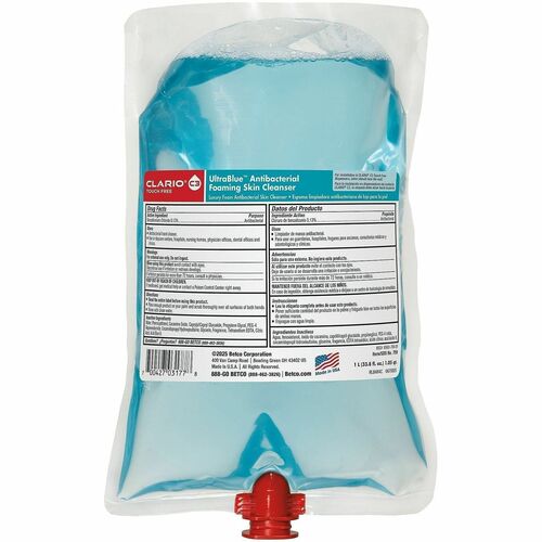 Betco UltraBlue Antibacterial Foaming Skin Cleanser Refill, 1.06 qt, 0.13% Benzalkonium Chloride, for Clario C3 Touch-Free Dispenser