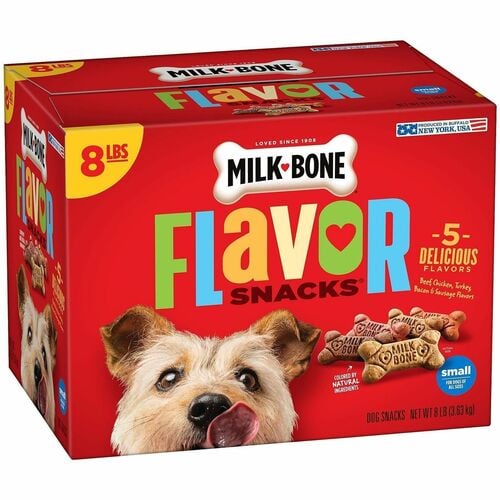 Milk-Bone Dog Treats, Flavor Snacks, 8 lb, 370 Count, Bacon, Sausage, Chicken, Turkey, Beef Flavors, Fortified With 12 Vitamins and Minerals