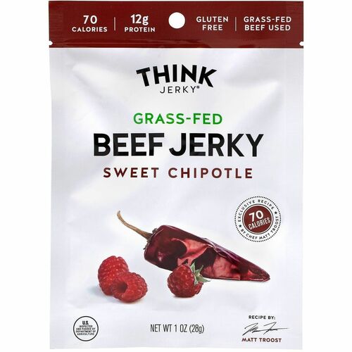 Jack Links Beef Jerky, Sweet Chipotle, Grass-Fed, 1 oz, 12/Bag, 1/CT