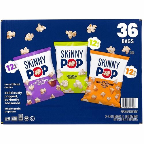 SkinnyPop Popcorn Variety Pack, Assorted Flavors, Preservative-Free, 100 Cal per Bag, Non-GMO, 36/CT