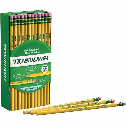 Ticonderoga #2 Wood Pencils, Pre-Sharpened, Yellow Barrel, Smudge-Resistant Eraser, 72/PK