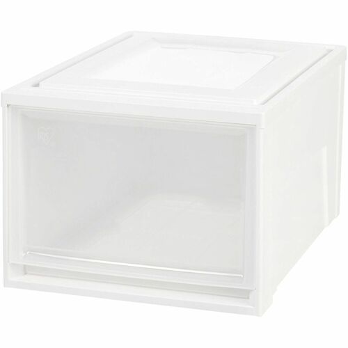 IRIS Storage Case, Stackable Drawer, 15.7" W x 19.6" D x 11.5" H, 10.85 gal, White/Clear