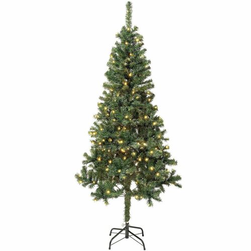 National Tree, Christmas Tree, Indoor, Linden Spruce, 6 ft, Pre-Lit 250 Warm White LED Lights, 600 Branch Tips, Metal Folding Stand