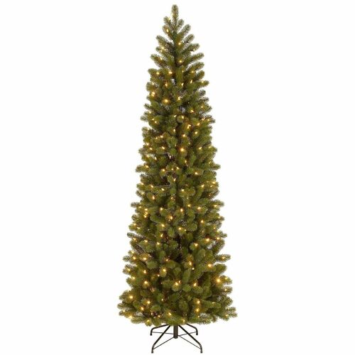 National Tree, Christmas Tree, Indoor, Downswept Douglas Fir Slim, 7.5 ft, Green, Dual-Color 350 LED Lights, 10-Mode Pedal
