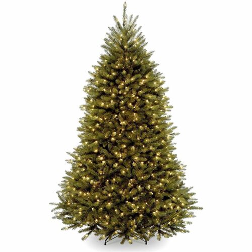 National Tree Christmas Tree, Dunhill Fir, Home, 46" W x 46" D x 72" H, Pre-Strung Clear LED Lights, Hinged Branches, Metal Stand