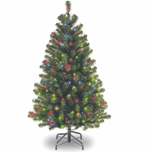 National Tree, Christmas Tree, Home, North Valley Spruce, 54" H x 32" W, Pre-Strung Multicolor Lights, Hinged Branches, Metal Stand