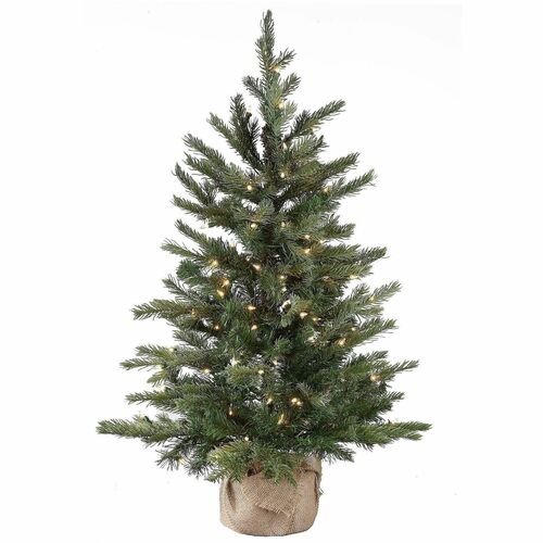 National Tree, Nordic Spruce Christmas Tree, 22" W x 22" D x 36" H, 100 Clear LED Stay-Lit Lights, Feel Real Branch Tips, Burlap Bag Base