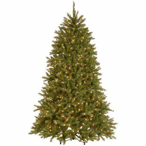 National Tree, Christmas Tree, Dunhill Fir, Pre-Lit Dual-Color LED, 52" x 52" x 78", Hinged Branches, Folding Metal Stand