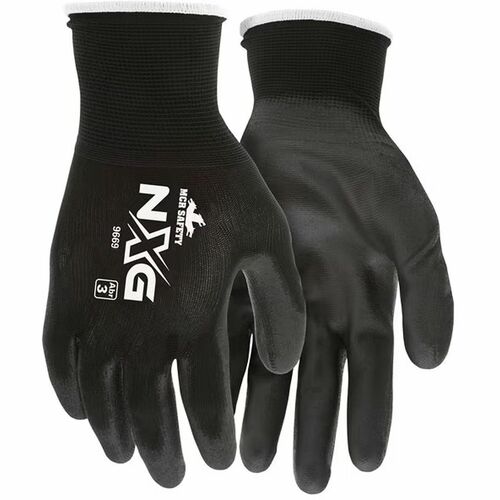 MCR Safety NXG Work Gloves, Medium, 13-Gauge Nylon Shell, Polyurethane Palm, Touchscreen Capable, Knitwrist Cuff, Black, 12/PK