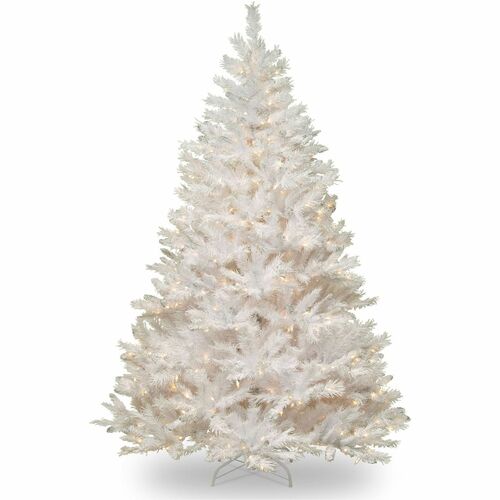 National Tree Christmas Tree, Winchester Pine, 52" W x 52" D x 78" H, Pre-Strung 400 Clear Lights, White Polyethylene, Folding Metal Stand