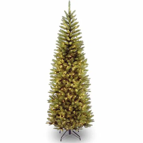 National Tree, Christmas Tree, Kingswood Fir Slim Pencil, Pre-Lit Clear LED Lights, Hinged Branches, 28" W x 28" D x 78" H, Green