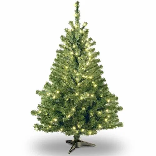 National Tree Christmas Tree, Tabletop, Kincaid Spruce, 33" W x 33" D x 48" H (4 ft), Pre-Strung 100 Clear Lights, Green, Metal Stand