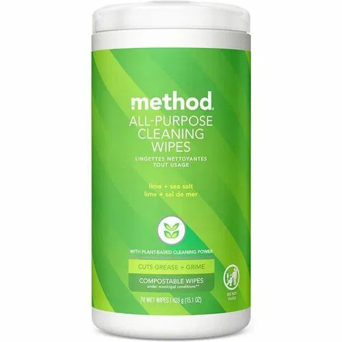 Method All-Purpose Cleaning Wipes, Plant-Based Cleaner, Lime Sea Salt Scent, 70 Wipes/Tub, 6/CT
