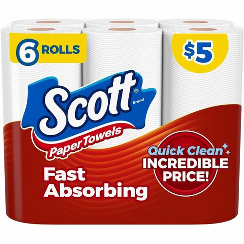 Scott Paper Towels, Choose-A-Sheet, 62 Sheets/Roll, Perforated, White Paper, Absorbent, Lint-Free, 6/PK