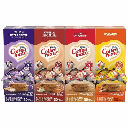 Coffee mate Liquid Creamer Singles - Original, Hazelnut, Italian Sweet Creme, Vanilla Caramel Flavor - 1 Serving - 200 / Carton
