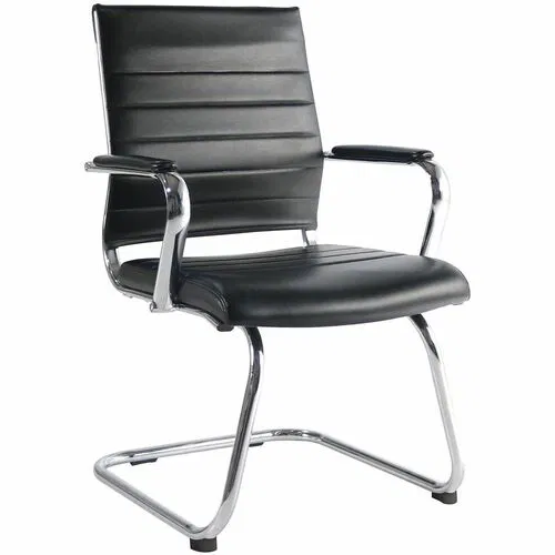 Lorell Tempo Guest Chair, Cantilever Chrome Frame, Black Leather, 22.6" W x 24.4" D x 35.4" H, Pull Handle