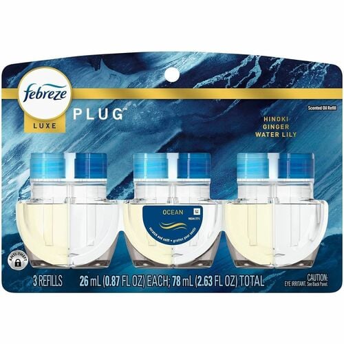 Febreze, Air Freshener Refill, FadeDefy Plug, Ocean Scent, 2.63 oz, 50 Day Odor Neutralizer, 3/PK
