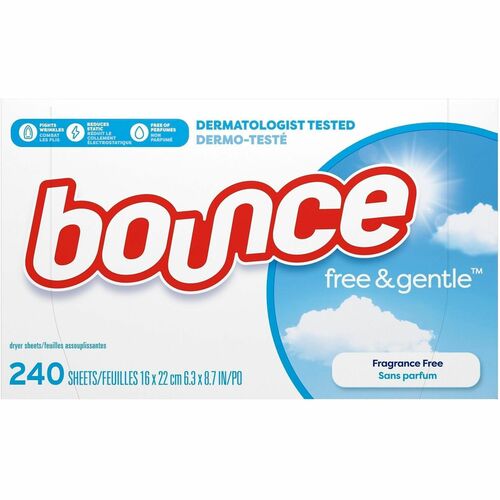 Bounce Dryer Sheets, Free and Gentle, Hypoallergenic, Fragrance-Free, Dye-Free, Anti-Static, 240/Box
