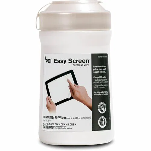 PDI Cleaning Wipes, Easy Screen, Pre-Moistened Canister, 70% IPA, for Touchscreens, Tablets, Electronic Equipment, Glass, 70/PK