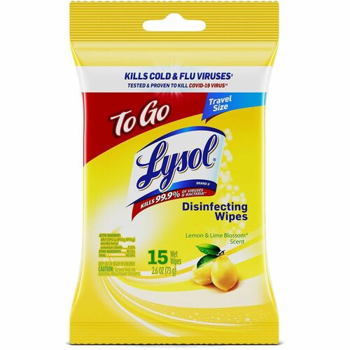 Lysol Disinfectant Wipes, to Go, Pre-Moistened Multi-Surface, Lemon Lime Blossom Scent, 15-Second Contact, 15/PK