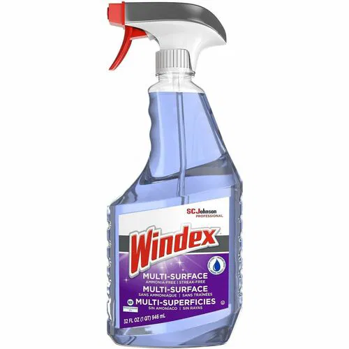 Windex Multi-Surface Cleaner, 32 fl oz, Non-Ammoniated, Streak-Free, Refillable, Purple, 8/CT