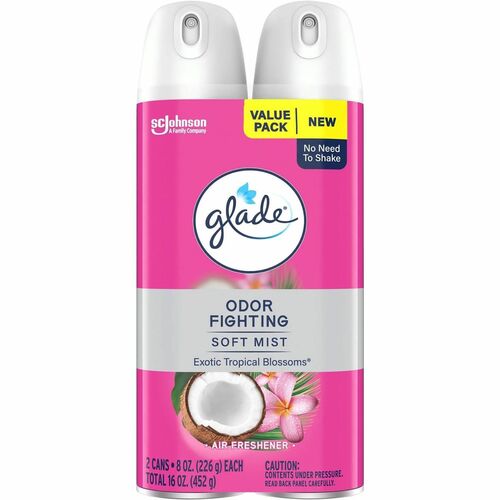 Glade Soft Mist Air Freshener, Home Aerosol, Exotic Tropical Blossoms, 8 fl oz, Odor Neutralizer, Paraben-Free, Phthalate-Free, 2/PK, 3/CT
