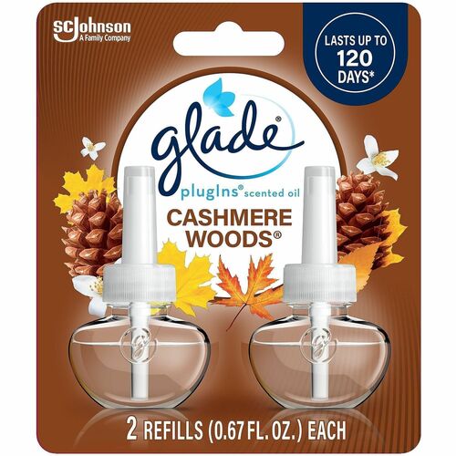 Glade Air Freshener Refill, Cashmere Woods Oil, 120 Day Long-Lasting, for PlugIns Warmer, 2/PK, 6/CT