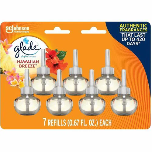 Glade Air Freshener Refill, Hawaiian Breeze Scented Oil, 4.6 fl oz, 7/PK, 5/CT, for PlugIns Warmer