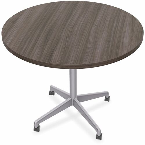 Special-T Utility Table, Hospitality, Office, ZIA Series, Round 42" Dia x 29" H, Gray Driftwood HPL Top, Cast Aluminum X-Shaped Base, 6/BDL