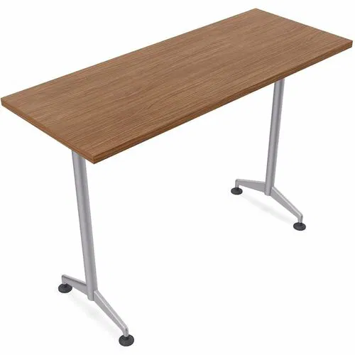Special-T ZIA Training Table, Rectangle Top, Powder-Coated T-Shaped Base, 24" x 60" x 42", Walnut HPL, Cast Aluminum/Steel, 8/Bundle