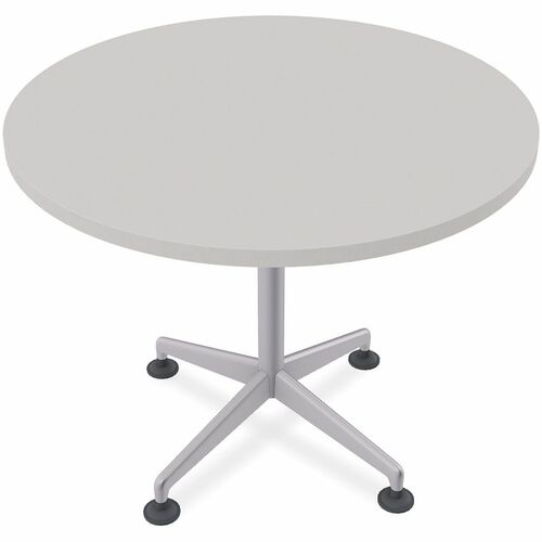Special-T Utility Table, Hospitality, Office, ZIA Series, 36" Dia x 29" H, Gray HPL Top, Powder-Coated X-Shaped Cast Aluminum/Steel Base, 10/BDL