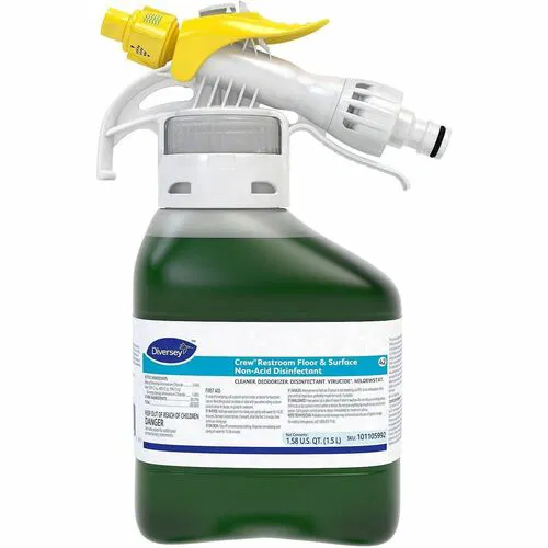 Diversey Crew Restroom Floor and Surface Disinfectant, Concentrate, Non-Acidic, Fresh Scent, 50.7 fl oz (1.6 qt), 1/64 Dilution, 2/CT