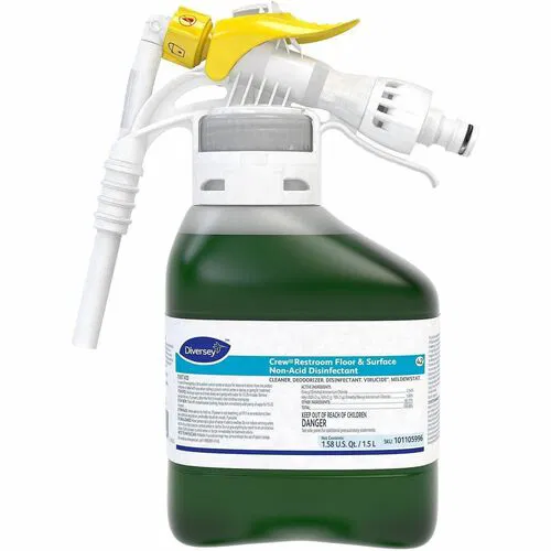 Diversey Disinfectant, Restroom Floor and Surface, Crew, Concentrate 50.7 fl oz (1.6 qt), Non-Acid, Fresh Scent, Multi-Surface, Virucidal, 2/CT