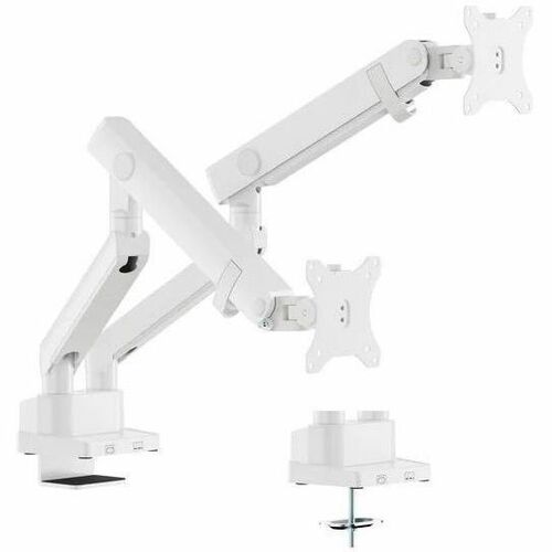 Amer Mounts Hydra HYDRA2B-W Mounting Arm for Flat Panel Display, Curved Screen Display, Monitor - White - Height Adjustable - 2 Display(s) Supported - 15" to 35" Screen Support - 26.46 lb Load Capacity - 75 x 75, 100 x 100 - VESA Mount Compatible - Alumin