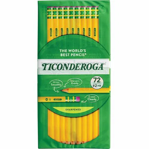 Ticonderoga Wood Pencils, HB/#2 Broad Point, Pre-Sharpened, Yellow Barrel, Eraser, 72/PK