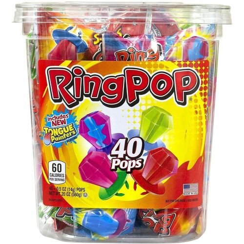 Green Rabbit Ring Pop Lollipops, Variety Pack, 6 Flavors, Individually Wrapped, 0.5 oz, 40/PK