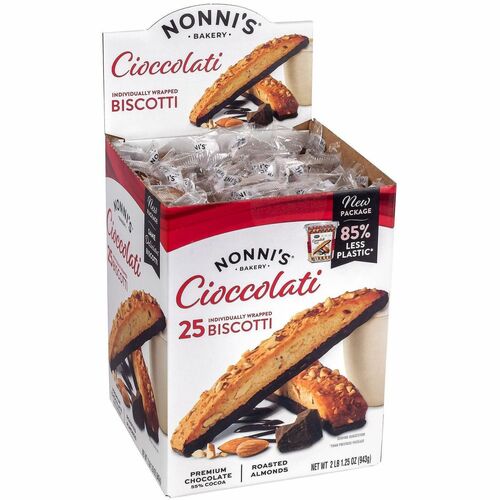 Green Rabbit Nonni's Biscotti Cioccolati Cookies - Individually Wrapped - Dark Chocolate, Almond - 1 / Carton
