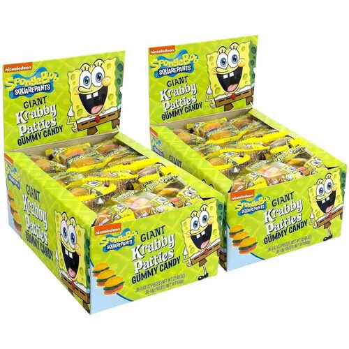 Green Rabbit SpongeBob Giant Krabby Patty Gummies, Fruity, Individually Wrapped, Multi-Color, 36/Bag, 2/CT