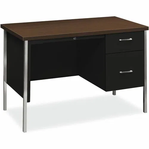 HON Pedestal Desk, 34000 Series, 45.2" W x 24" D x 29.5" H, Single-Pedestal 2-Drawer, Laminate Top, Polished Chrome Legs, Locking Center Drawer