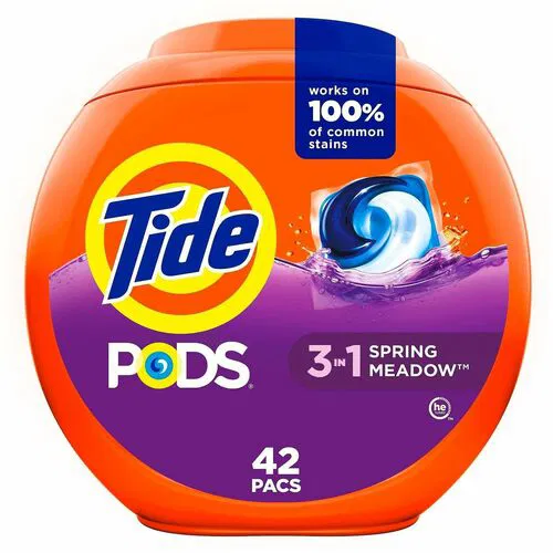 Tide Pods Laundry Detergent - For Laundry, Washing Machine, Clothes - Concentrate - Pod - Spring Meadow Scent - Recommended For: Stain Remover, Odor Remover - Deodorize - Orange - 42 / Pack