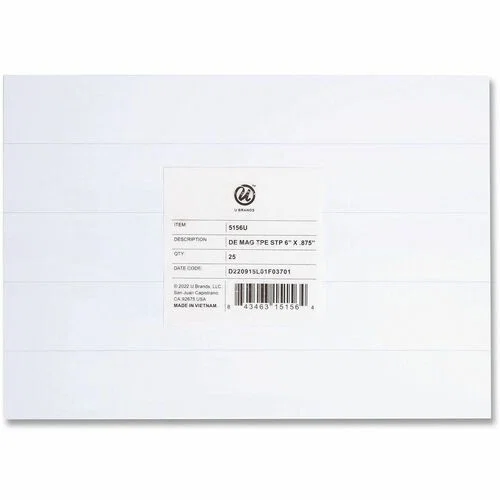 U Brands Magnet Strip, for Dry Erase Board, 6" W x 0.88" L, White, 25/PK