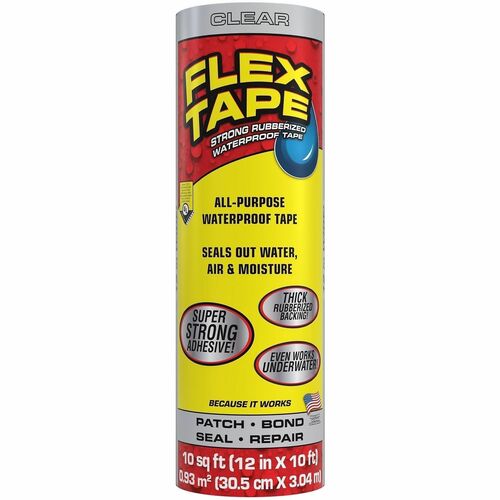 FLEX SEAL Flex Tape - 10 ft Length x 12" Width - Clear - Water Proof, UV Resistant, Temperature Resistant, Weather Resistant, Moisture Resistant, Water Resistant - For Multi Surface, Multipurpose - 1 Carton